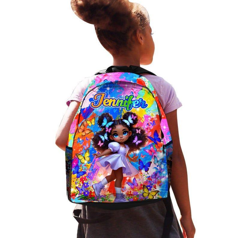 Custom Afro Black Girl Name Backpack, Custom Back-to-School Backpack For Kids, Custom Afro Black Princess Toddler School Bag/Lunch Bag