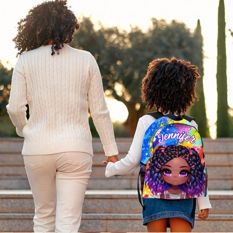 Custom Afro Black Girl Name Backpack, Custom Back-to-School Backpack For Kids, Custom Afro Black Princess Toddler School Bag/Lunch Bag