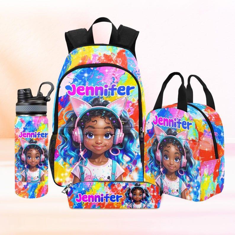 Custom Afro Black Girl Name Backpack, Custom Back-to-School Backpack For Kids, Custom Afro Black Princess Toddler School Bag/Lunch Bag
