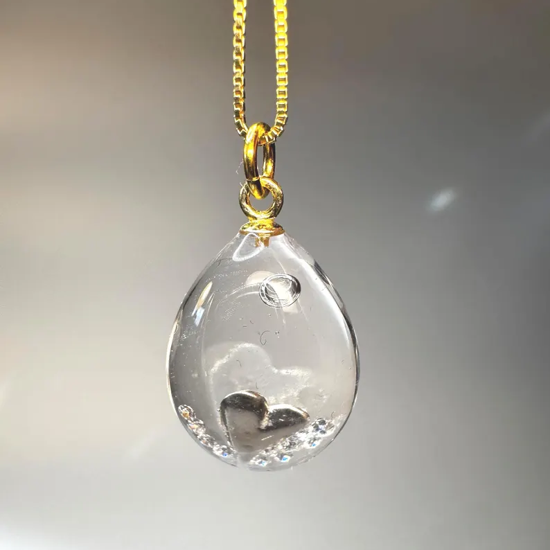 Liquid Rhinestone Floating Resin Pendant Necklace Jewelry Gift for Women for Girls