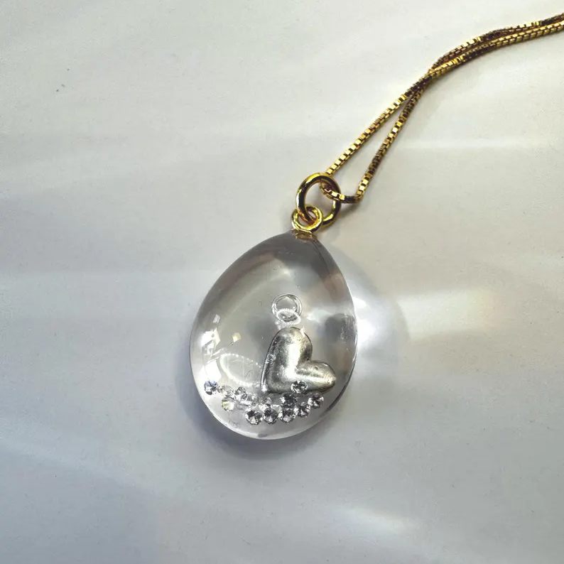 Liquid Rhinestone Floating Resin Pendant Necklace Jewelry Gift for Women for Girls
