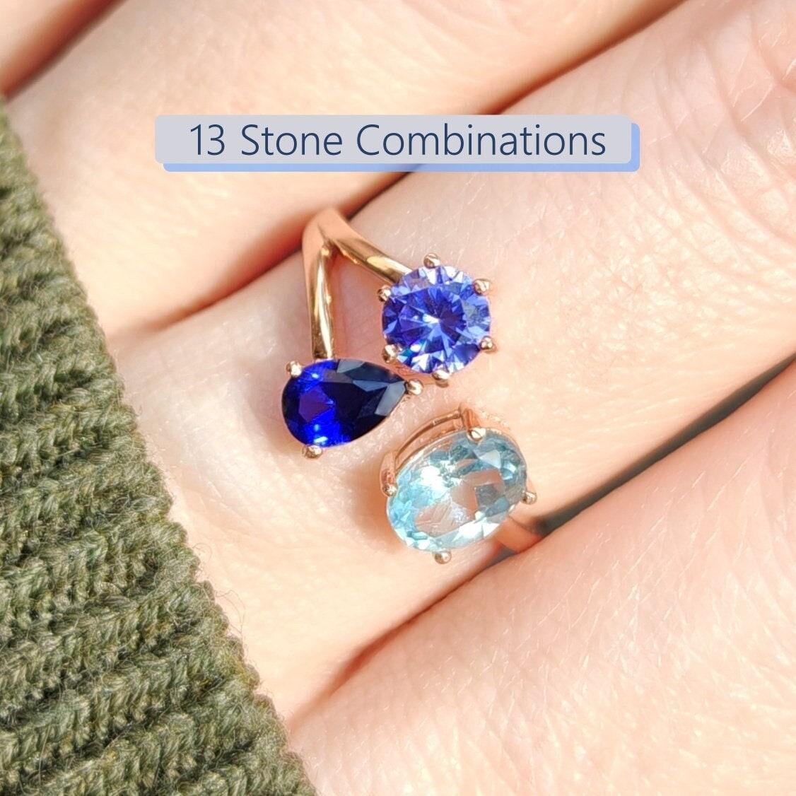 Custom 3 Stone Ring, Pick Your Own Three Stone Family Tree Gemstone Ring, Multi Shape Gemstone Ring, Birthstone Ring Jewelry
