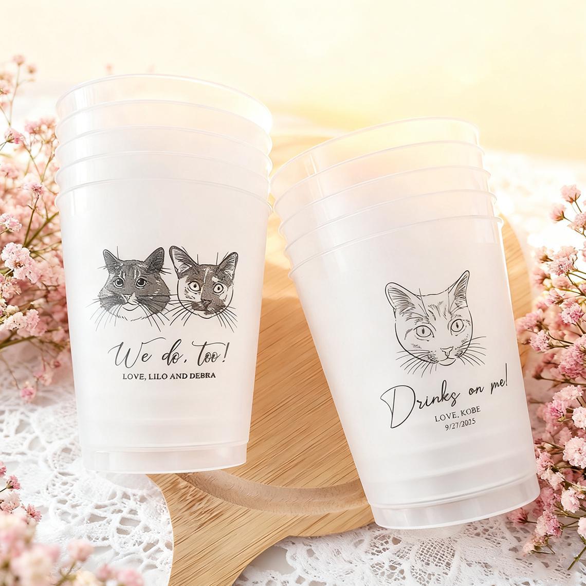 Personalized Dog Wedding Tumblers, Personalized Plastic Wedding Tumblers, Personalized Acrylic Pet Portrait Tumblers,