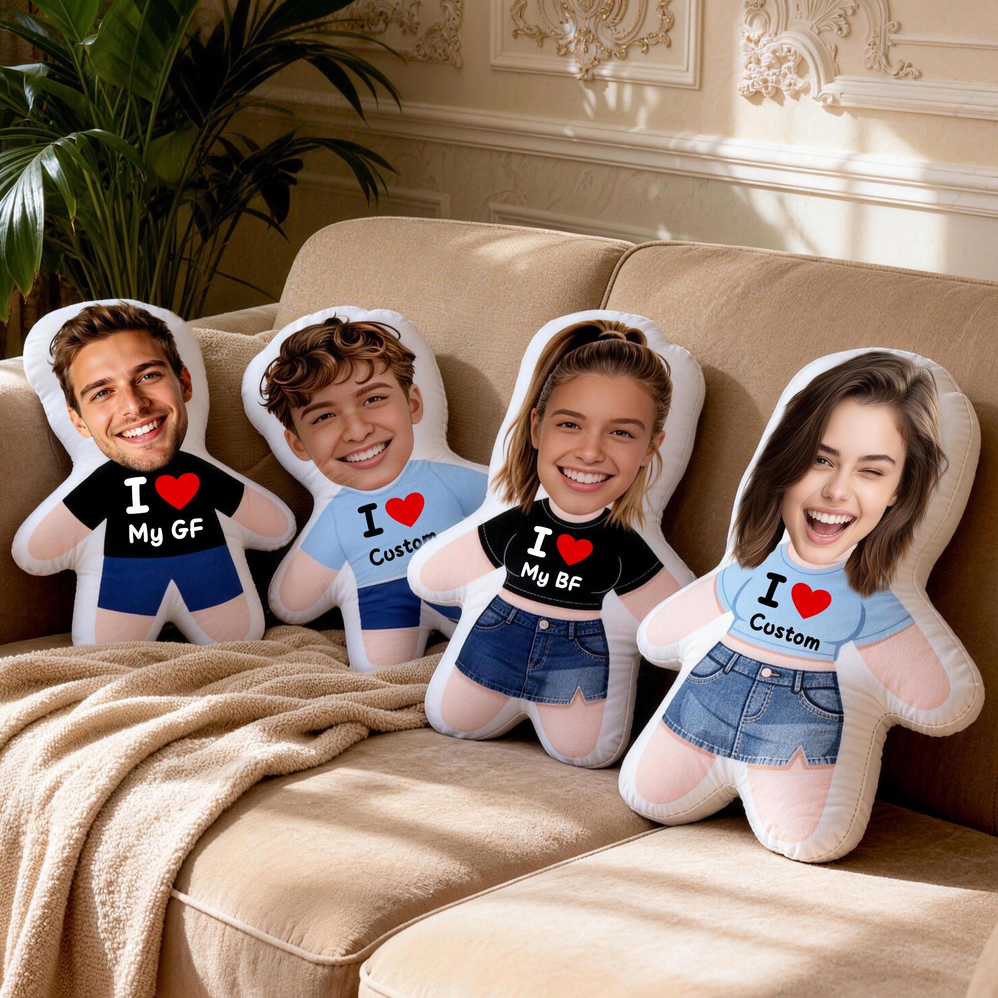 Custom Face Pillow with I Love Design – Personalized Photo Cushion, Mini Me Pillow, Romantic Gift for Couples, Valentine’s Day Gift