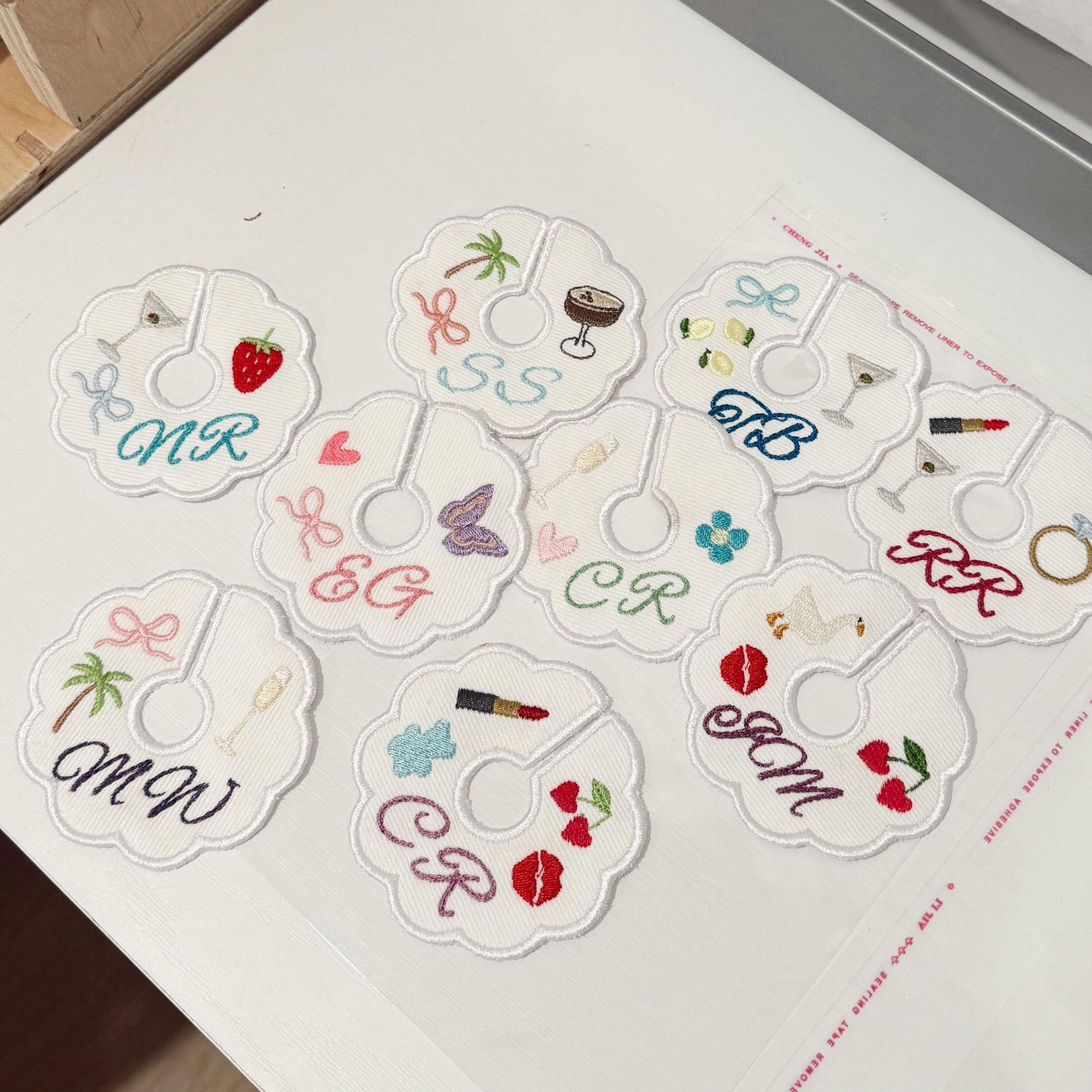 Custom Embroidered Wine Glass Tag – Personalized Name Drink Marker for Parties, Housewarming & Bachelorette Favors