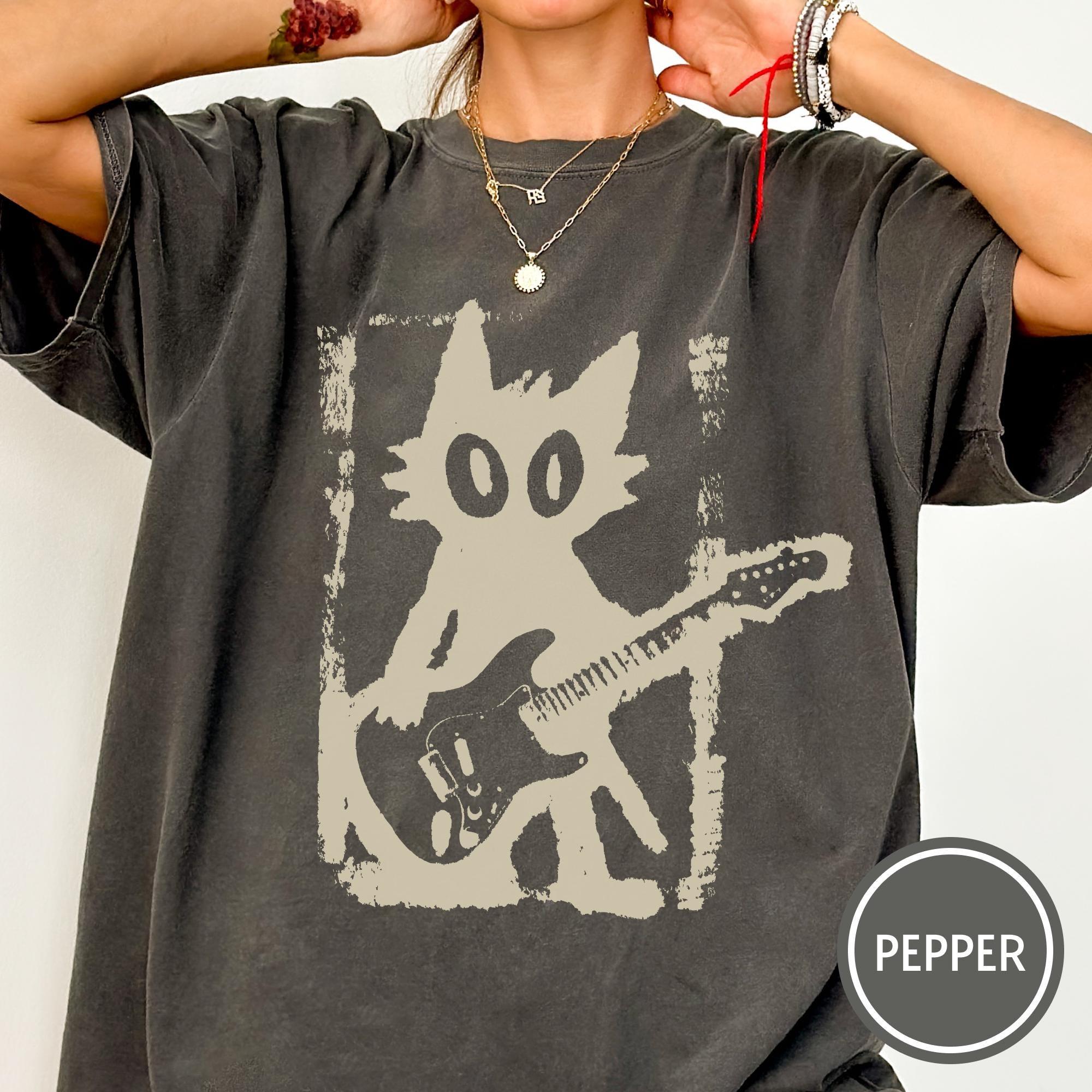 Rock Star Cat Shirt Vintage Kitten Y2K T Shirt Rock and Roll Cat Shirt Electric Guitar Kitty Tee Cat Grunge Punk Music Lover Gift for Him
