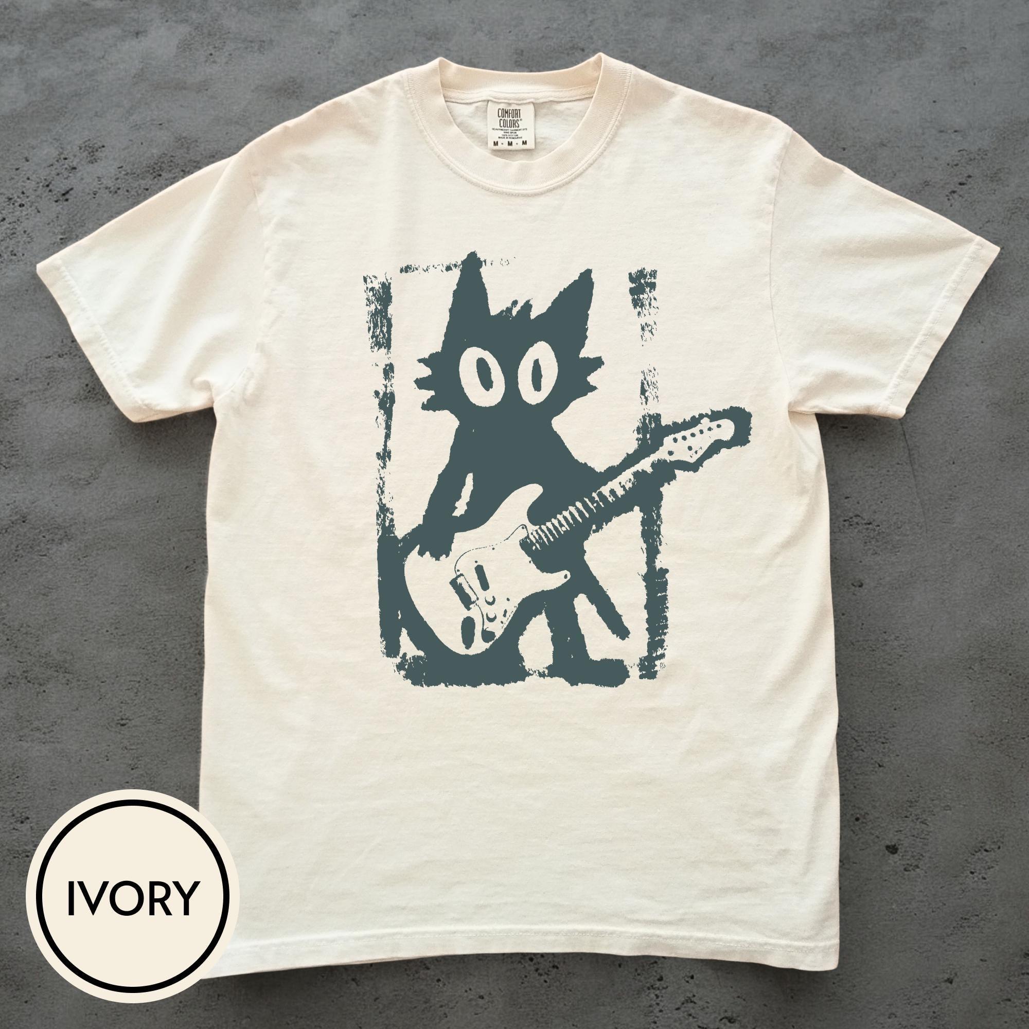 Rock Star Cat Shirt Vintage Kitten Y2K T Shirt Rock and Roll Cat Shirt Electric Guitar Kitty Tee Cat Grunge Punk Music Lover Gift for Him