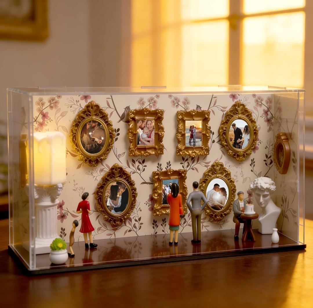 Museum of us Silhouette Shadow Box Frame with Light Personalized Mini Museum Photo Display, Anniversary Gift for Couples, Wedding Keepsake