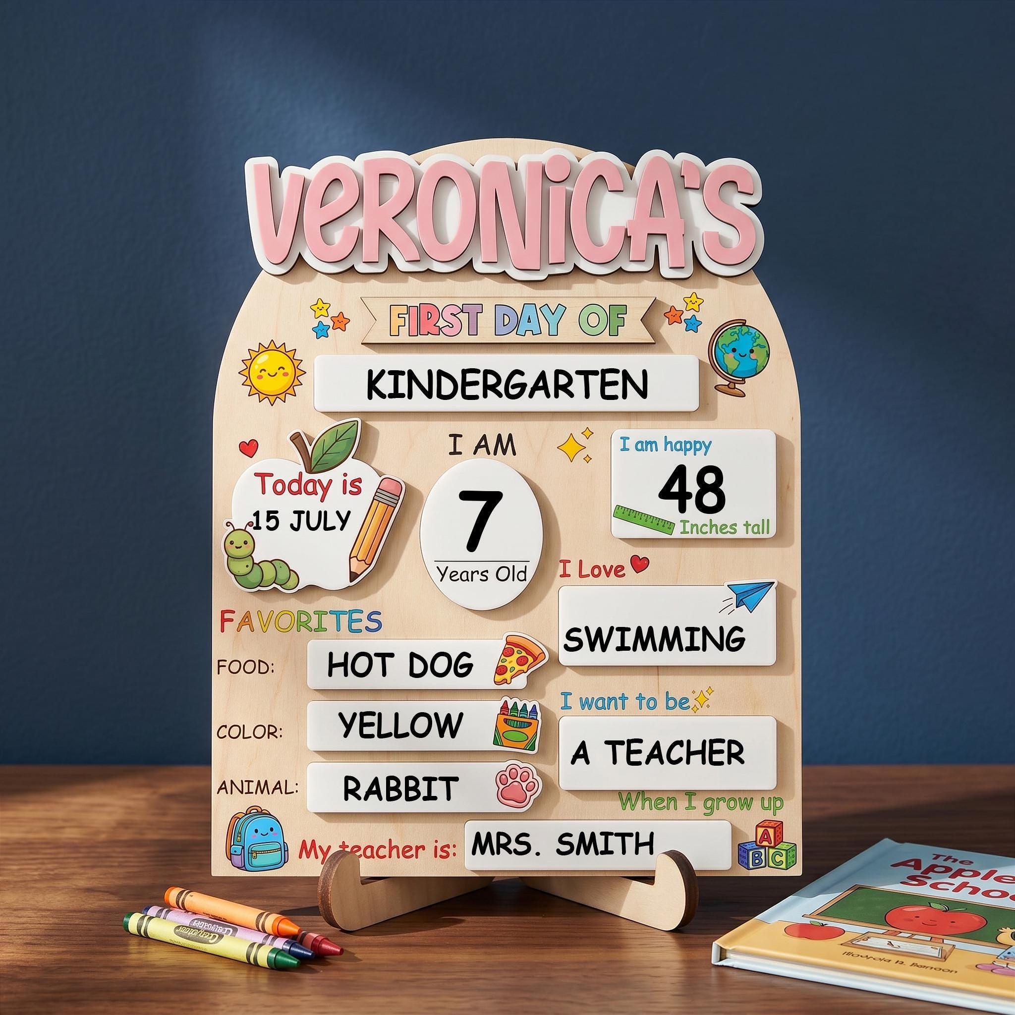 Custom First Day of School Sign,Preschool Back to School Board Kid Gift,Kindergarten 1st Day of School Photo Prop,Last Day School Name Sign 商品缩略图