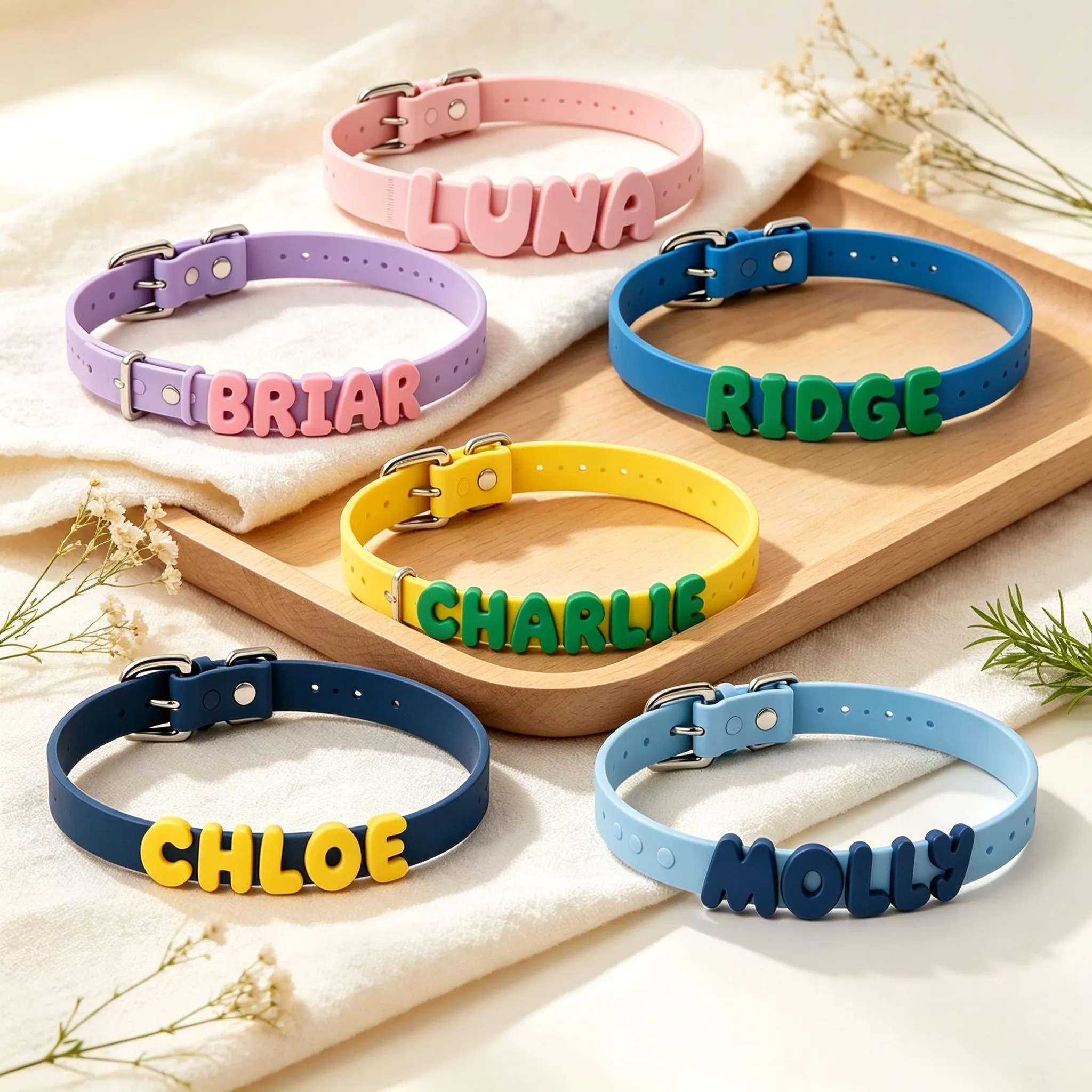 Custom Name Pet Collar with Engraved Letter Charm Personalized Waterproof Silicone Dog Collar & Leash Set