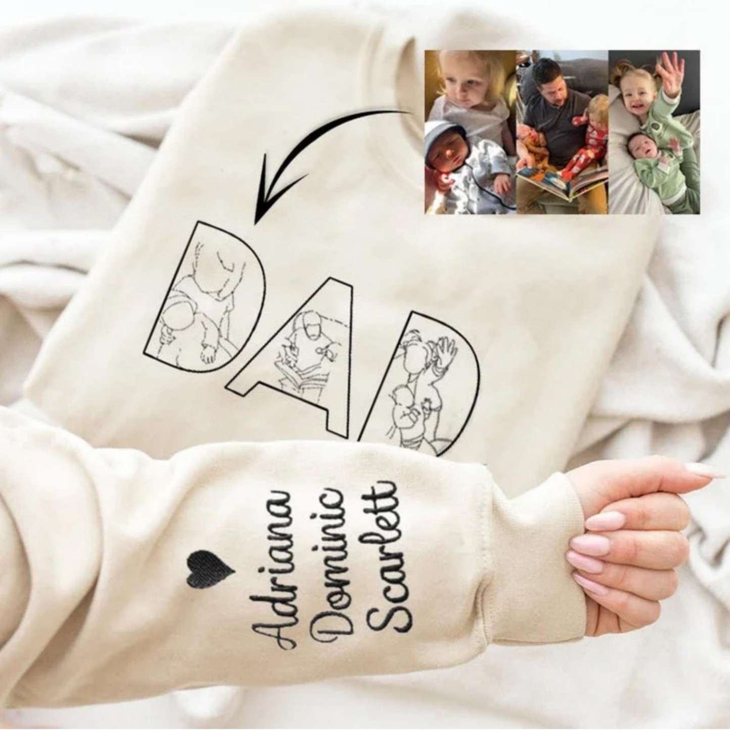 Custom Photo Embroidered Sweatshirt Unique Gift for Dad Father's Day Gift