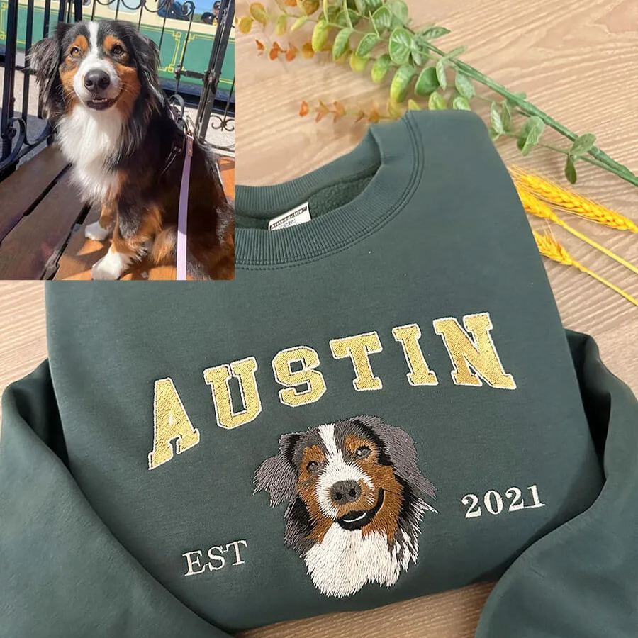 Custom Embroidered Sweatshirt Pet Portrait Sweatshirt Photo Hoodie Gifts for Pet Lovers