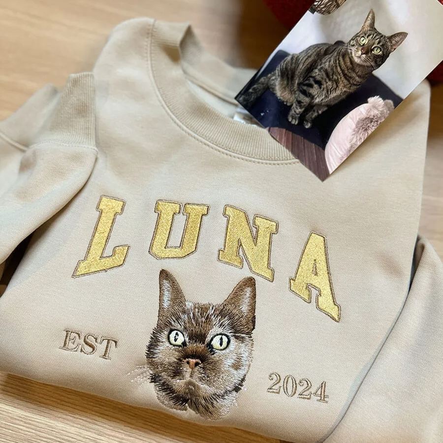 Custom Embroidered Sweatshirt Pet Portrait Sweatshirt Photo Hoodie Gifts for Pet Lovers