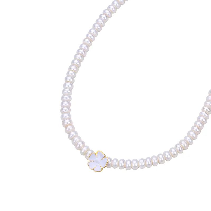 Wild Rose Collection Flower Choker With White Enamel Pearls