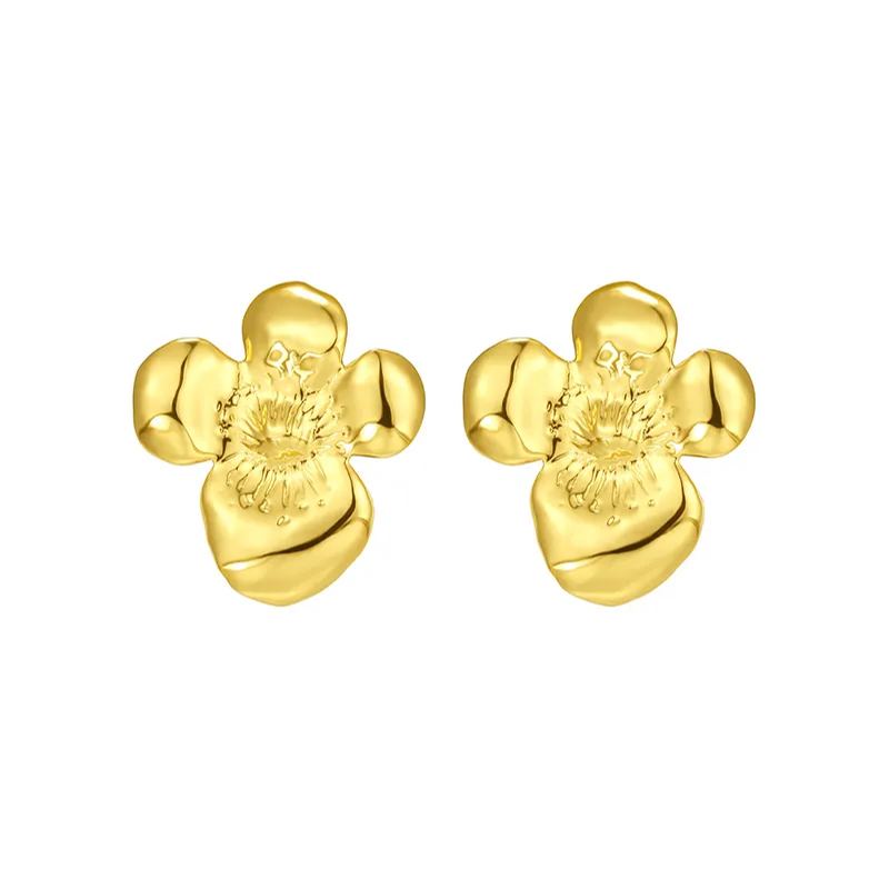 Camellia Collection Petal Relief Earrings 14k Gold Plated