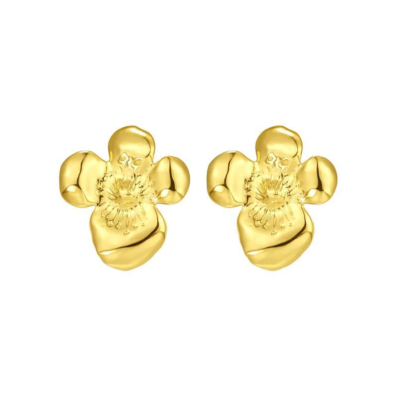 Camellia Collection Petal Relief Earrings 14k Gold Plated