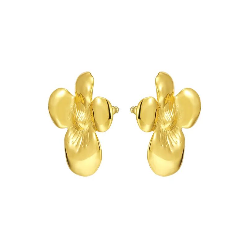 Camellia Collection Petal Relief Earrings 14k Gold Plated
