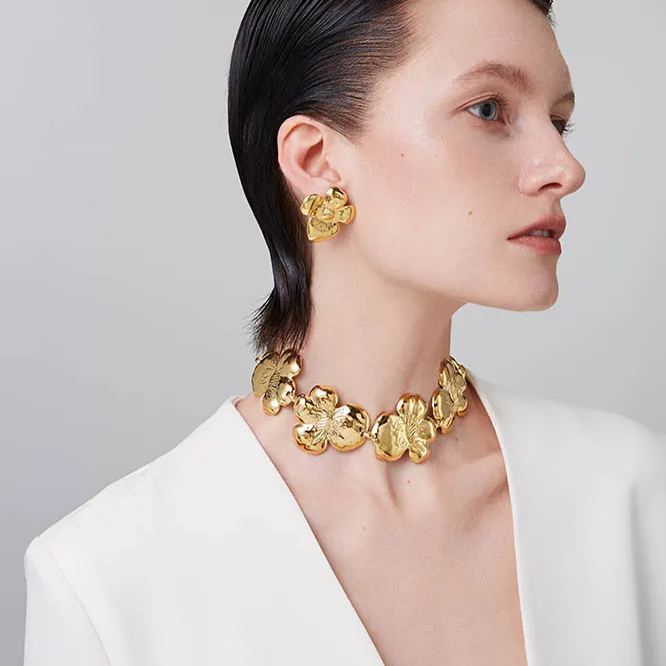 Camellia Collection Petal Relief Earrings 14k Gold Plated