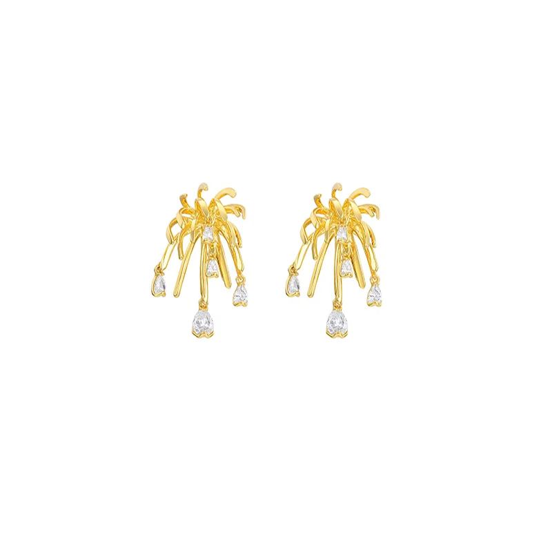 Palms Collection Branches Shape Golden Earrings