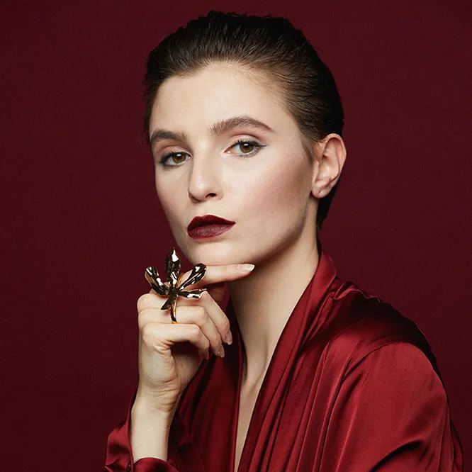 Iris Collection Free Size Flower Shape Three Finger Ring