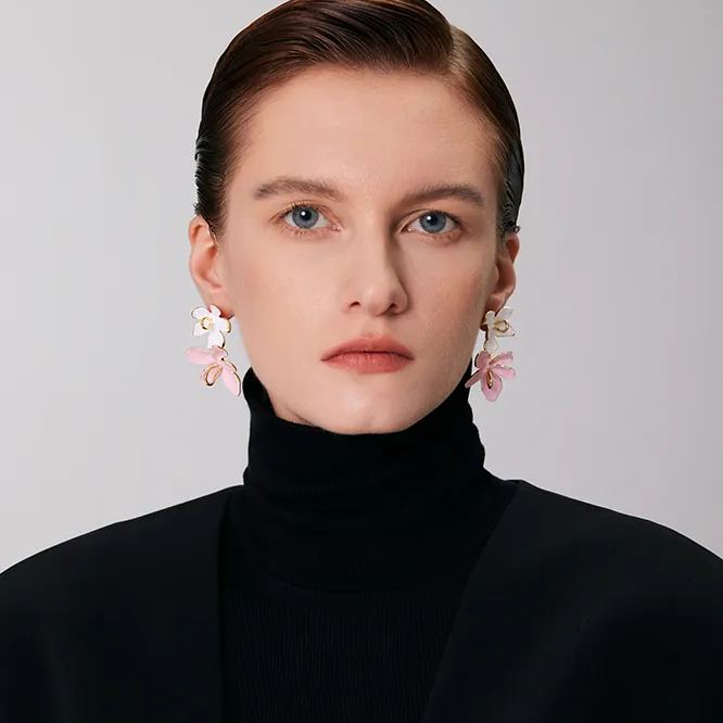 Peach Blooming Collection Classic Bifloral Earrings