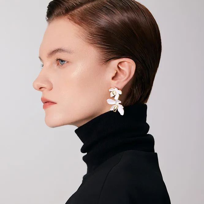Peach Blooming Collection Classic Bifloral Earrings