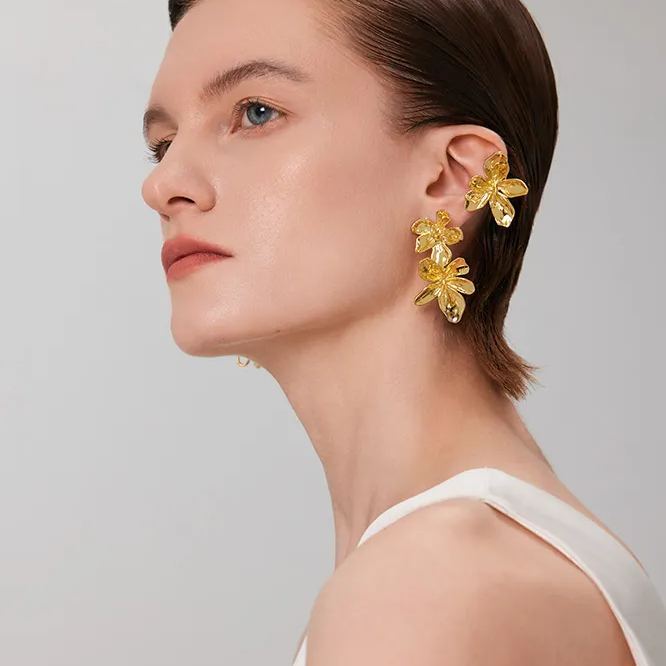 Peach Blooming Collection Classic Bifloral Earrings