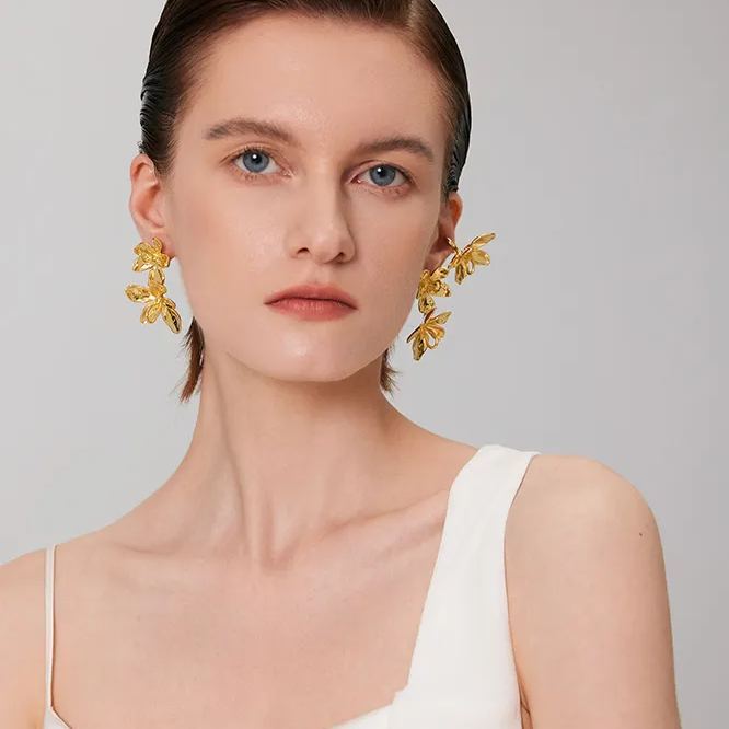 Peach Blooming Collection Classic Bifloral Earrings
