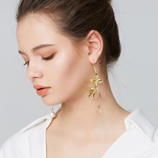 Orchids Collection Single Bifloral Drop Earring