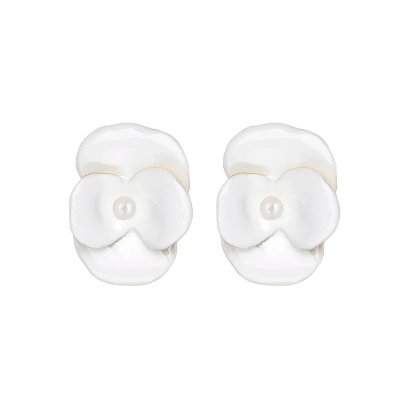 Corn Poppy Collection White Flower Pearl Earrings