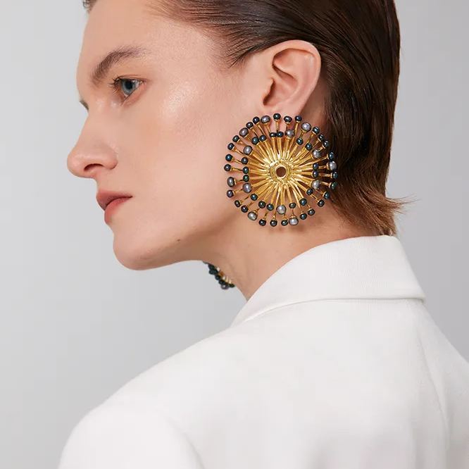Eucalyptus Collection Double Layer Flower Multi-pearl Earrings