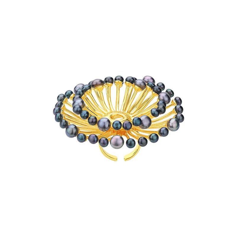 Eucalyptus Collection Double Layer Flower Multi-pearl Ring