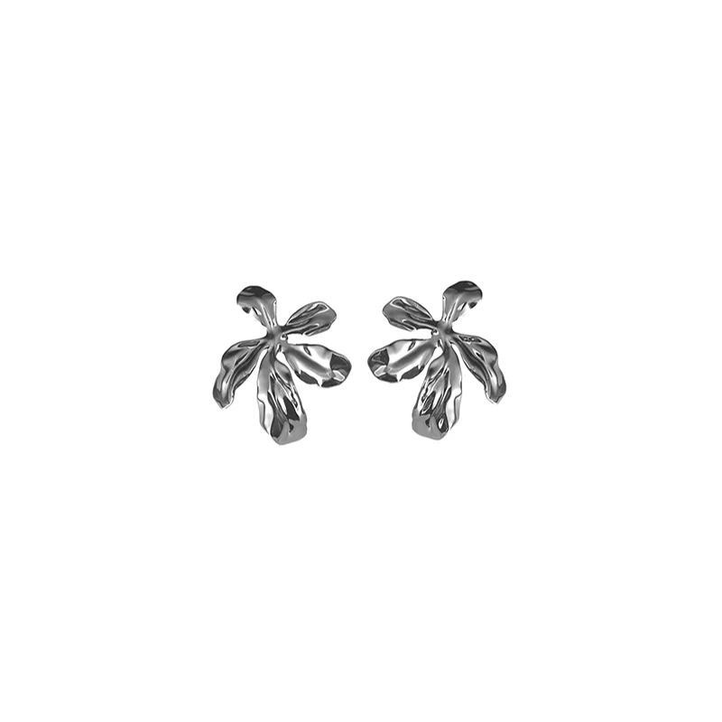 Iris Collection Five Petals Joint Black Small Studs Earrings