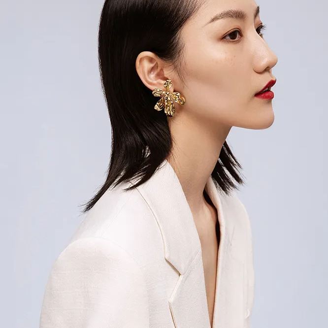 Iris Collection Five Petals Joint Golden Small Studs Earrings