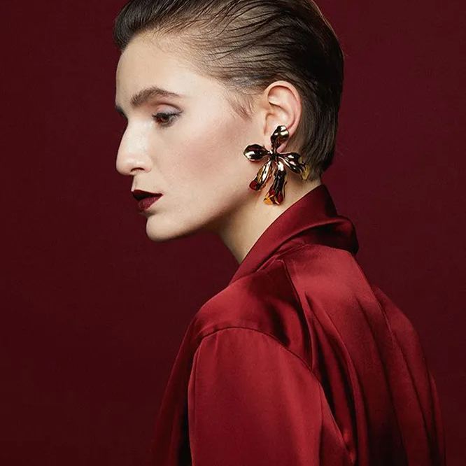 Iris Collection Five Petals Joint Golden Studs Earrings