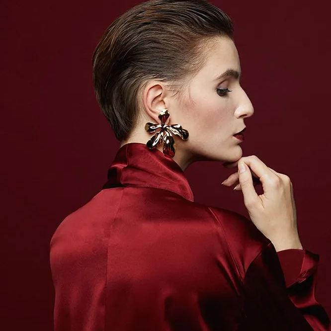 Iris Collection Five Petals Joint Golden Studs Earrings