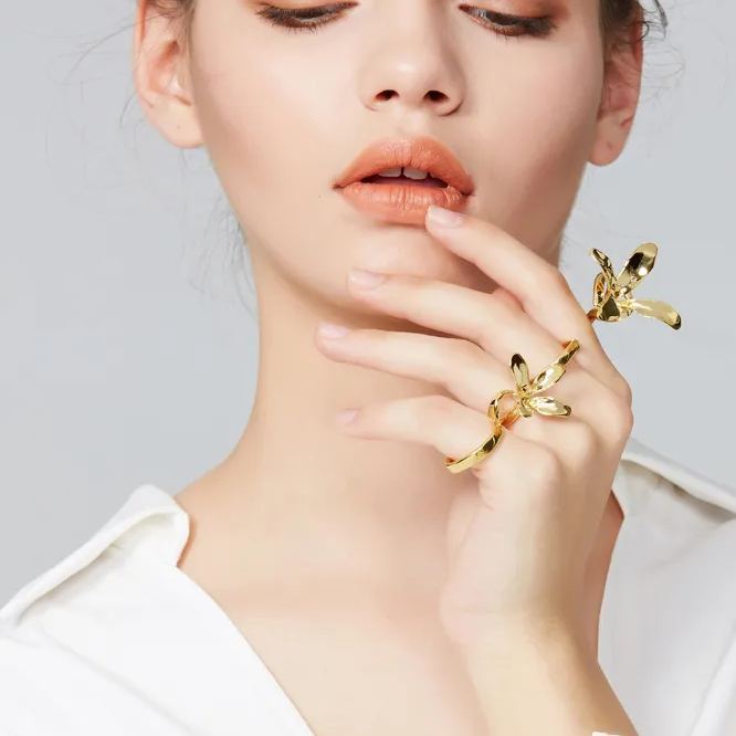Orchids Collection Bifloral Four Finger Ring Free Size