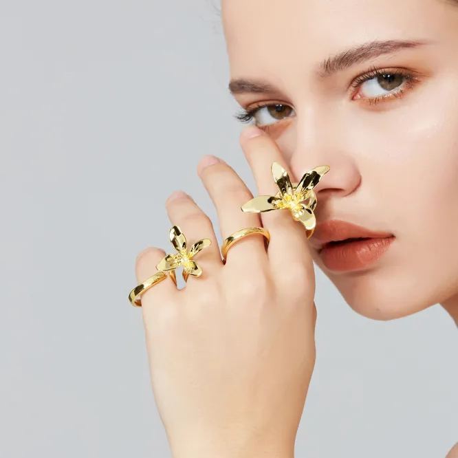 Orchids Collection Bifloral Four Finger Ring Free Size
