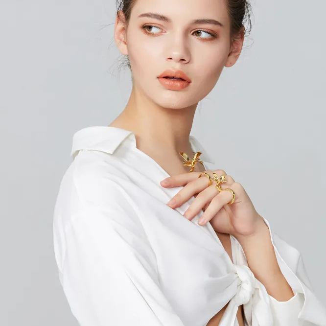 Orchids Collection Bifloral Four Finger Ring Free Size