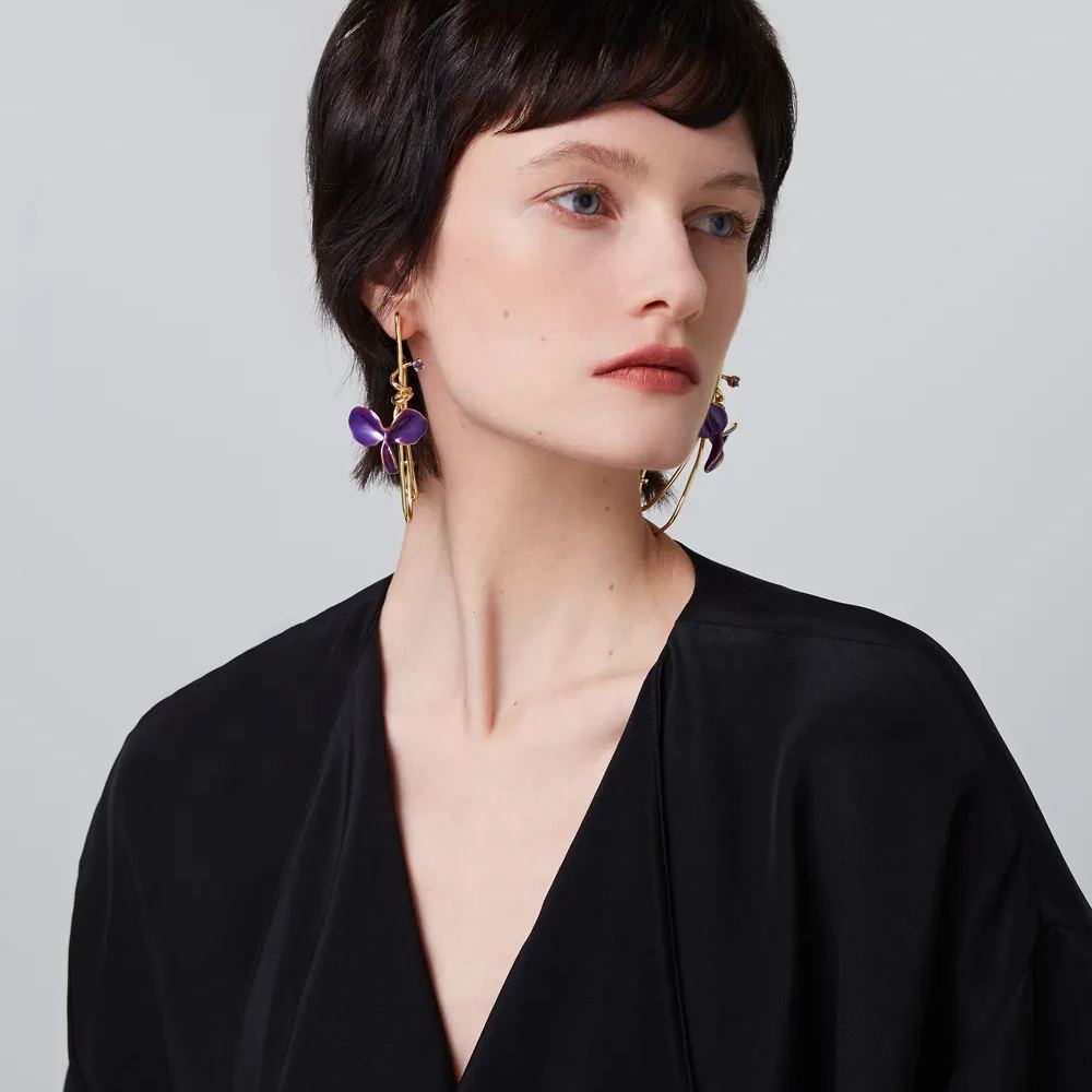 Wisteria Collection Purple Single Flower Wire Earrings