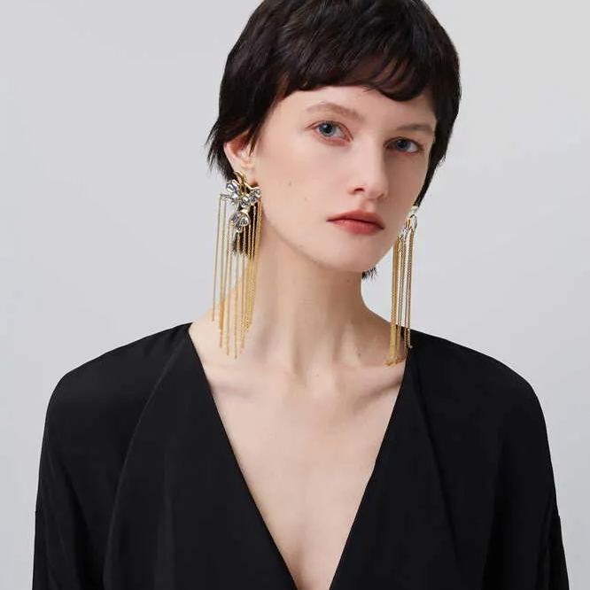 Wisteria Collection Asymmetric Gold And Silver Tassel Earrings