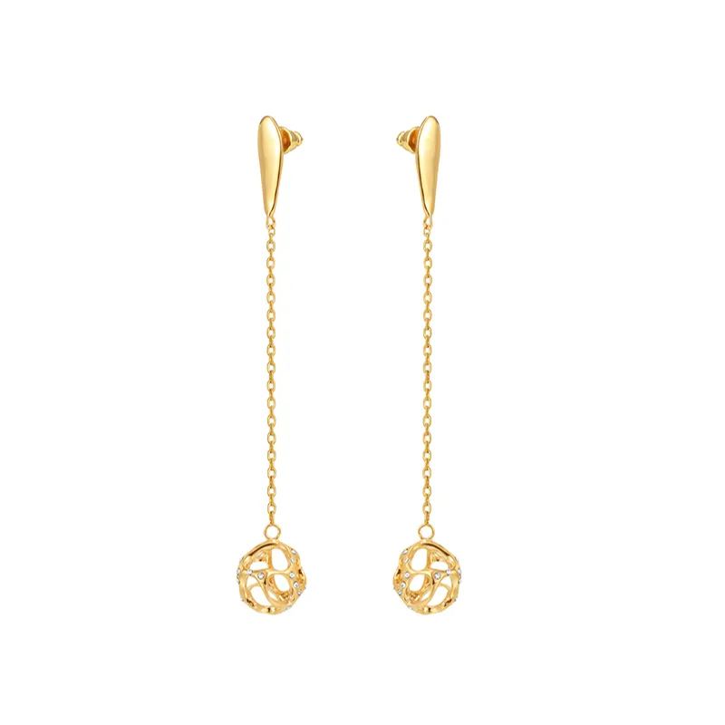 Texture Collection Long Drop Earrings With Crystal