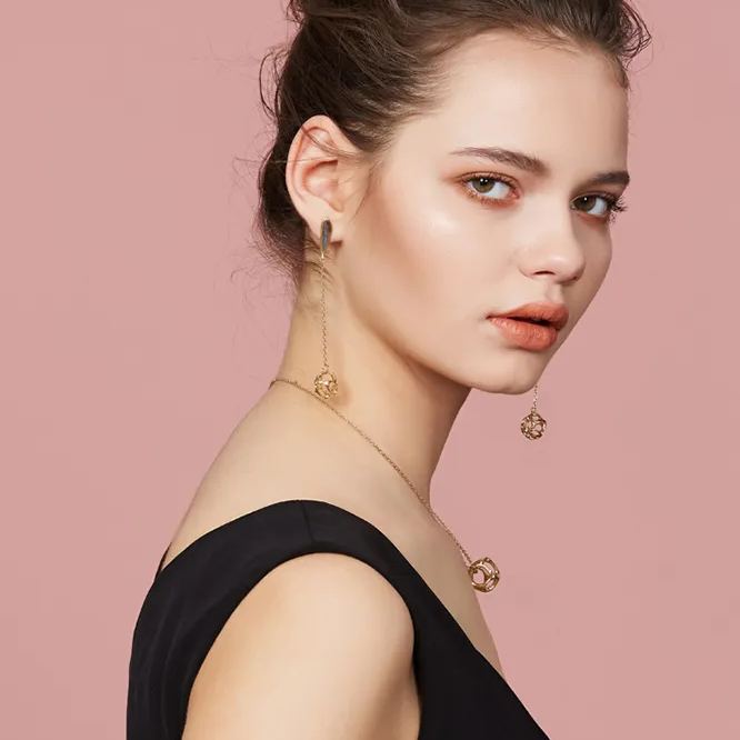 Texture Collection Long Drop Earrings With Crystal