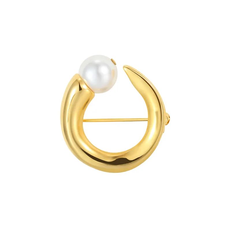Curvilinear Collection Round Seed Shape Brooch With Pearl