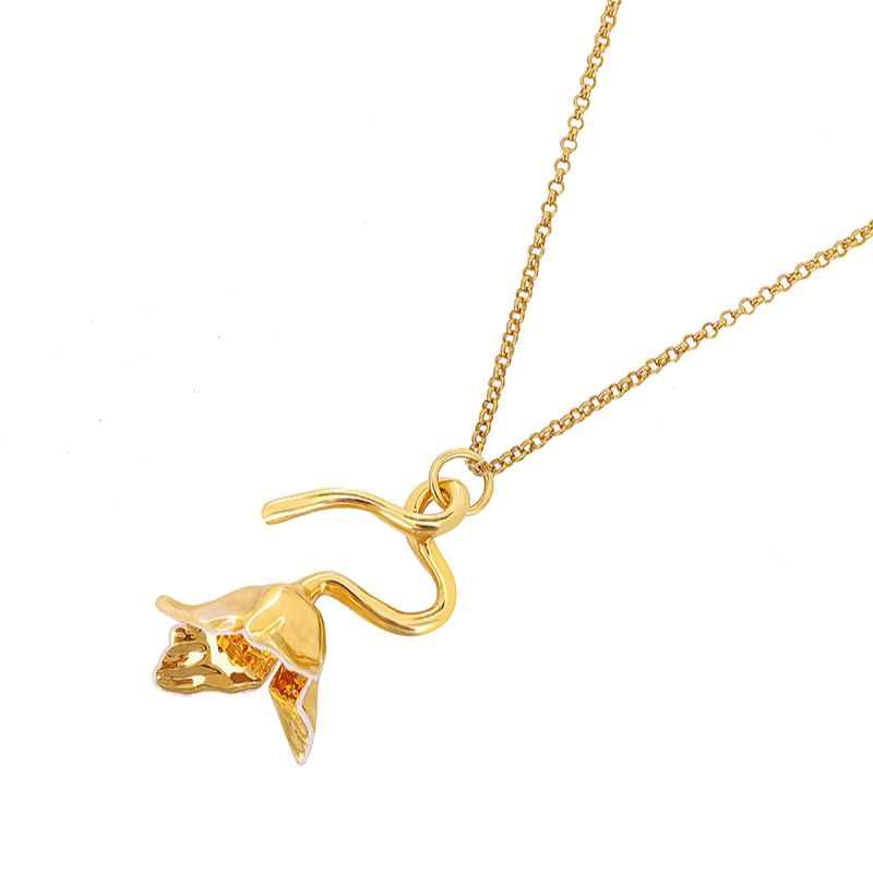 Tulip Collection Single Flower Necklace With White Enamel