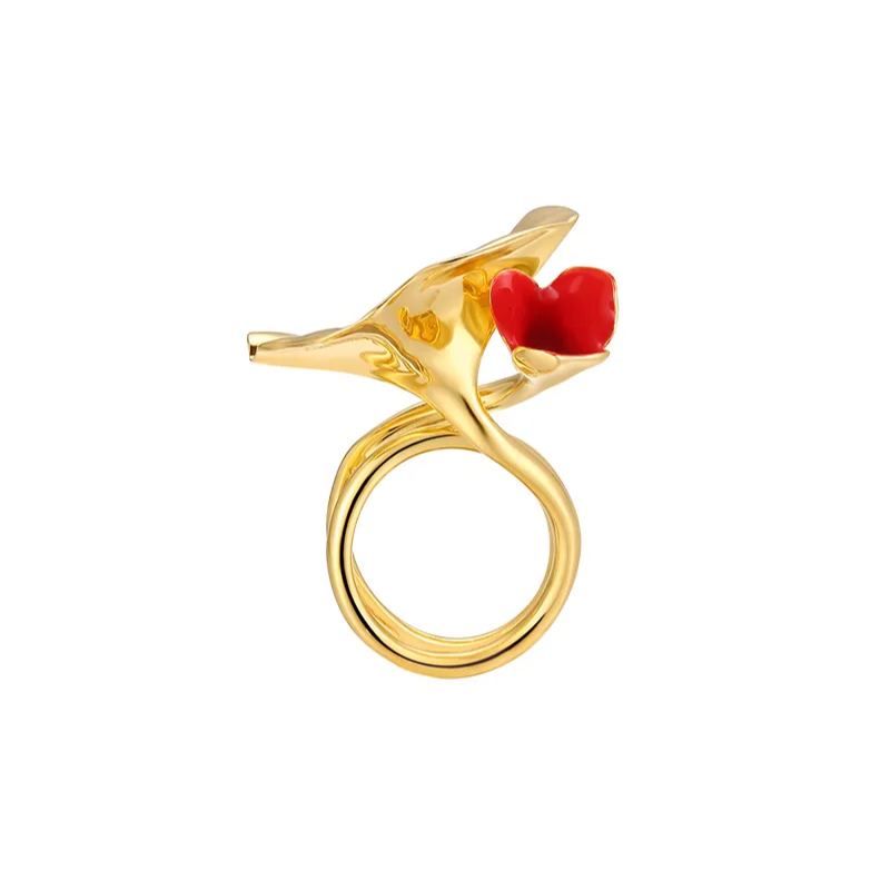 Morning Glory Collection Bifloral Ring With Red Enamel Size 13