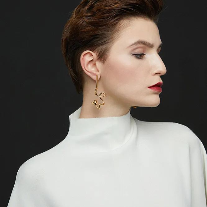 Tulip Collection Single Flower Earrings With White 
Corundum