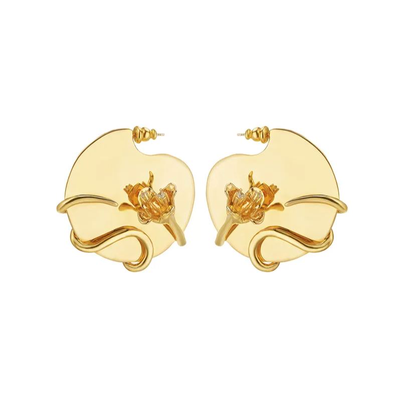 Tulip Collection Flower Ear Hook With White 
Corundum