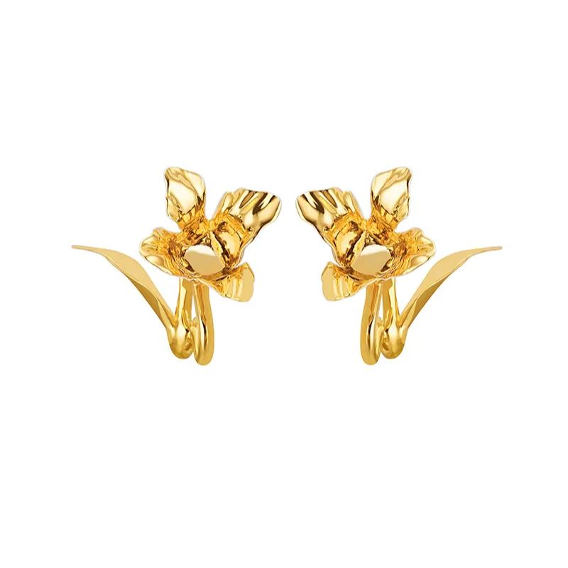 Tulip Collection Flower Ear Hook With White Enamel