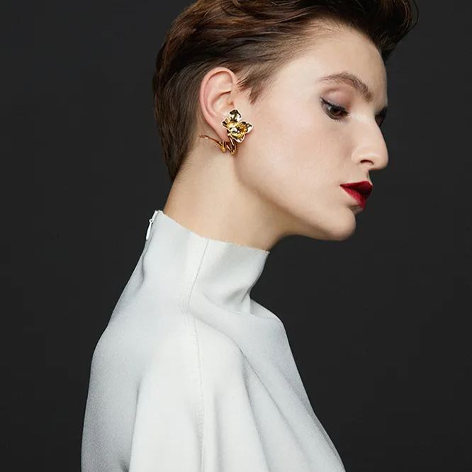 Tulip Collection Flower Ear Hook With White Enamel